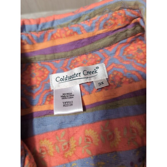 Coldwater creek 3x floral bright orange and pink button up - Picture 2 of 7